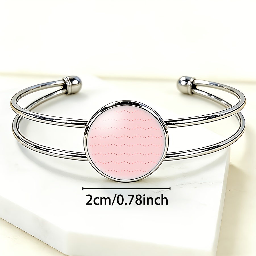 Adjustable Open Bangle with Round Time Gemstone Inlay
